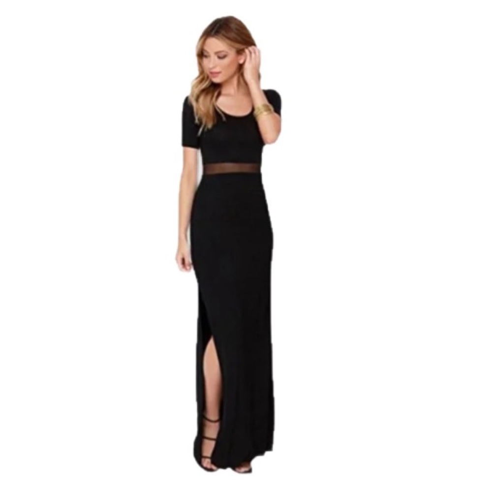 Lulu's Classic Black Maxi Dress With Sheet Waist Cut Out Size S